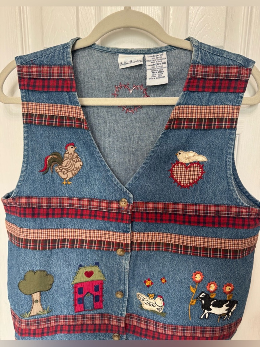 Bobbie Brooks Vintage Embroidered Denim Farm Vest Teacher Country Cottagecore - Picture 2 of 12